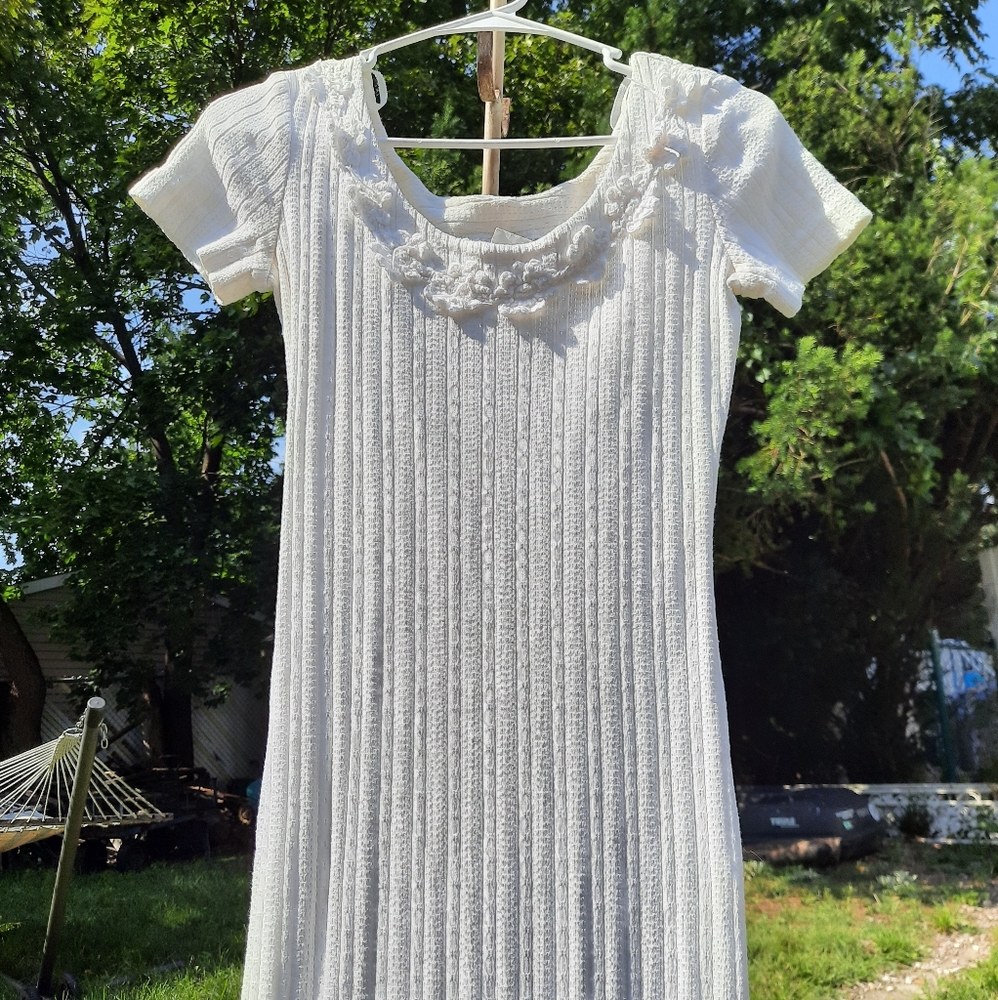 Vintage 90s White Knit Full Length Dress